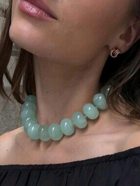 NEW! Trendy- Mint Green Boho Chunky Bead Gold Accent Choker Necklace